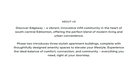 A white background with black text describing a community in Edmonton.