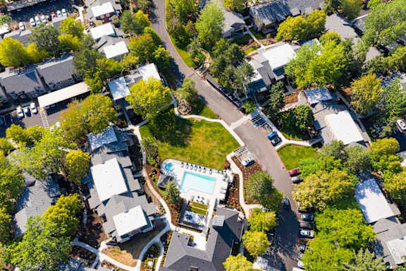 Aerial at Commons at Redwood Creek Apartments, Beaverton, OR