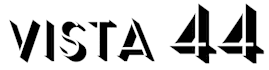 The image displays the word "VISTA" in large, bold letters on the left, and a stylized representation of the number "44" on the right.