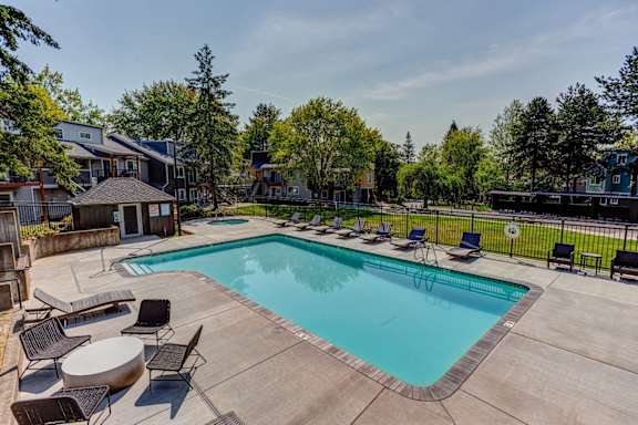 Pool patio at Commons at Redwood Creek Apartments, Beaverton, 97008