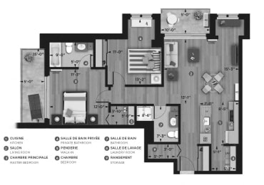 Floor Plan  2 bedroom 2 bathroom apartment floor plan at La Voile Pointe-Claire in Pointe Claire, QC