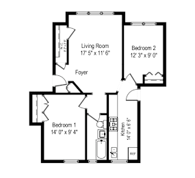  Floor Plan 2 Bedroom - 1 Bathroom