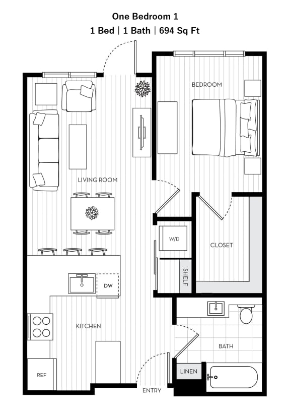 Voda Apartments One Bedroom 1 2D Floor Plan