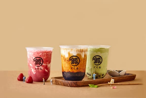 the three different types of blended drinks on a wooden tray