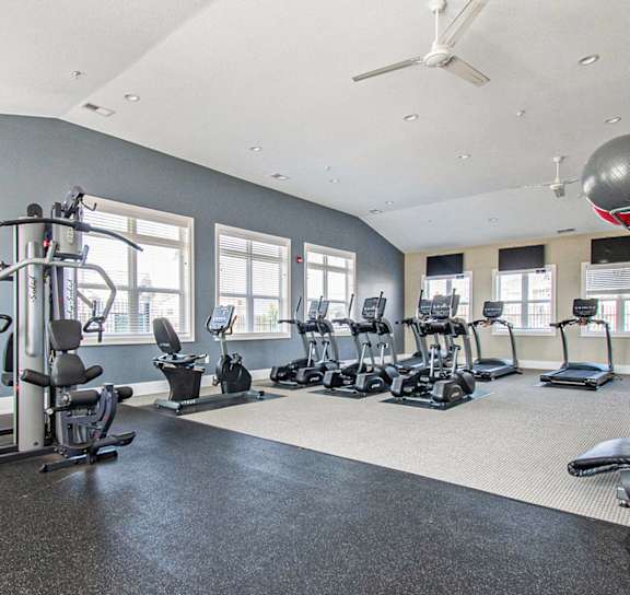 A fitness center with Wi-Fi at Strathmore Apartment Homes, West Des Moines, 50266