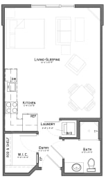 Floor Plan  Willow studio one bedroom floor plan at The Flats at Shadow Creek