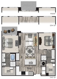 2 bedroom 2 bathroom Floor plan K at Tens on West, Atlanta, Georgia