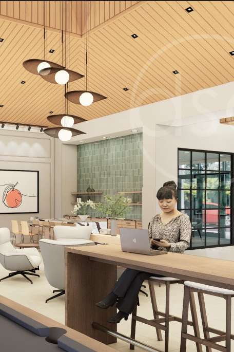 A reception area with a piano and chairs.