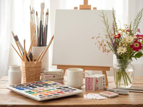 A table with a white canvas at Lodi Commons Senior Living, Lodi, California