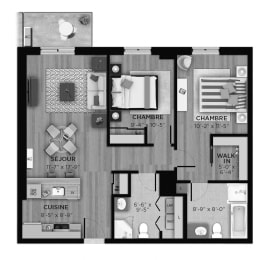 Floor Plan  2 bedroom 2 bathroom apartment floor plan at La Voile Boisbriand in Boisbriand, QC