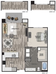 1 bedroom 1 bathroom Floor plan F at Tens on West, Atlanta, GA, 30309