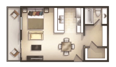 Floor Plan Studio Brookstone at Canyon Club Apartments, California