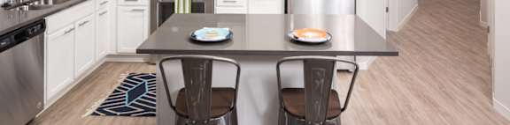 Kitchen at Confluence on 3rd Apartments in Downtown Des Moines