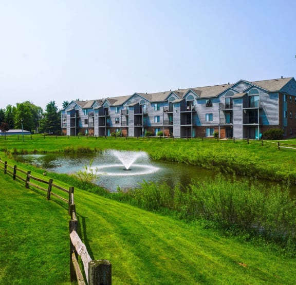 A fountain in front of the apartment homes at Green Ridge Apartments, Grand Rapids, Michigan, 49544