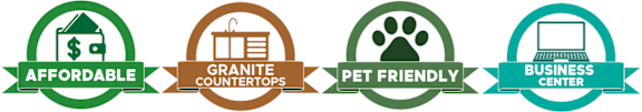 a set of three logos for a fitness center, a business center and a granite countertop