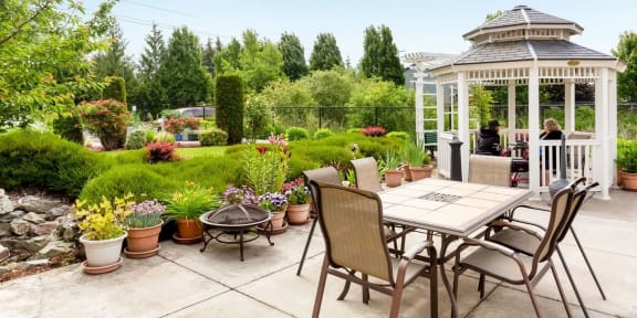 Rainier Vista garden area with gazebo at RAINIER VISTA SENIOR APARTMENTS, PACIFIC, Washington