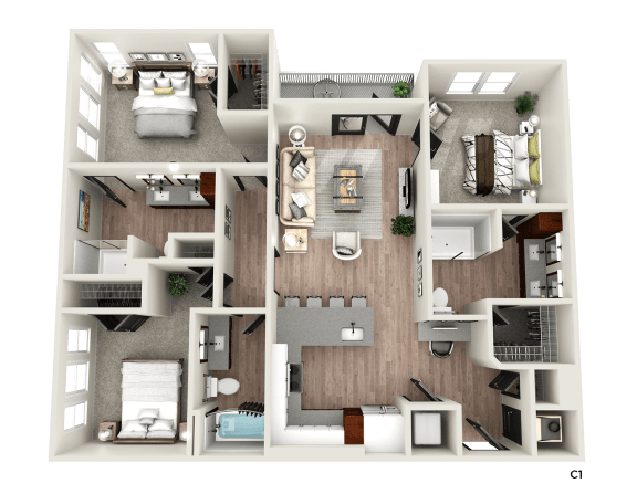 a floor plan of a bedroom with a bathroom and a living room