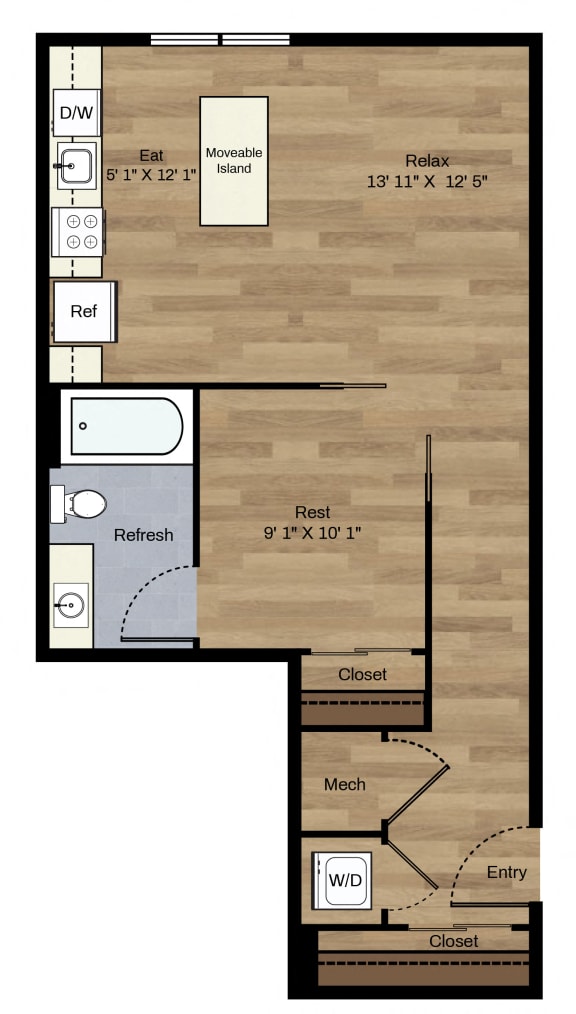 B-11 1 Bedroom 1 Bath Floorplan at Centro Arlington, Arlington, 22204