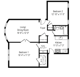  Floor Plan 2 Bedroom - 1 Bathroom
