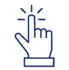 an icon of a hand holding a box with a blue finger gesture