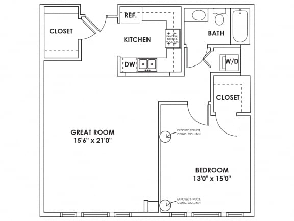  Floor Plan R1 - 1 Bedroom Apartment