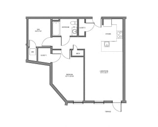  Floor Plan One Bedroom with Den
