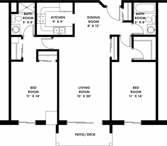 Minnetonka Hills - Two Bedroom Split Apartment - Floor Plan (2D)