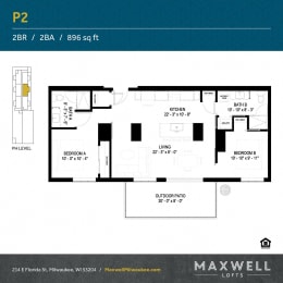  Floor Plan Luxury Two Bedroom P2