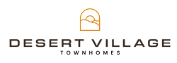 a logo for desert village townhomes on a green background