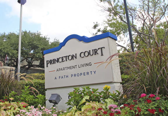 This is a photo of the entrance sign at Princeton Court Apartments in Dallas, TX