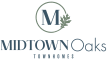 the logo for midtown oaks townhomes with a green background and a