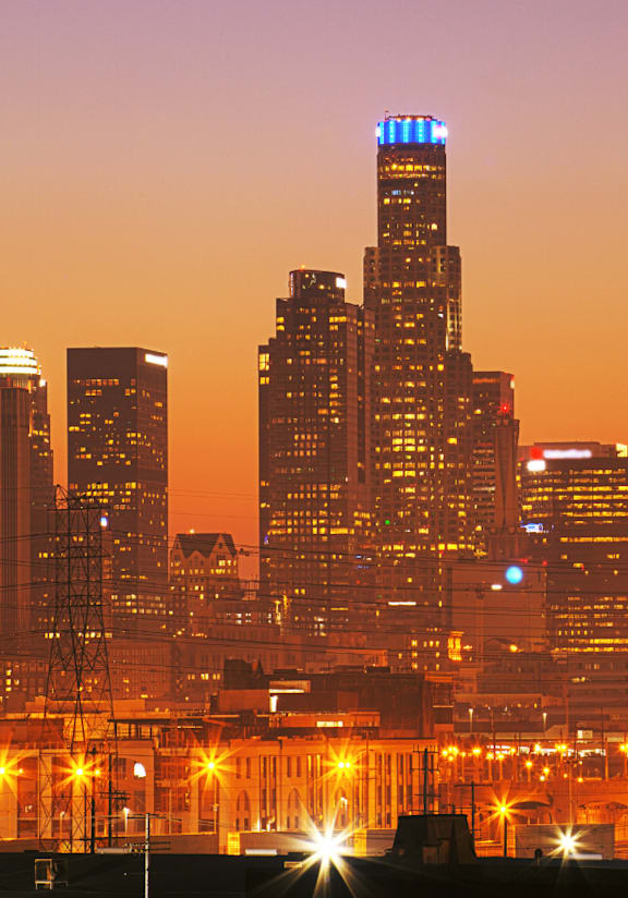 Los Angeles cityscape with an orange glow of lights