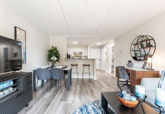 our apartments offer a living room with a dining area and kitchen