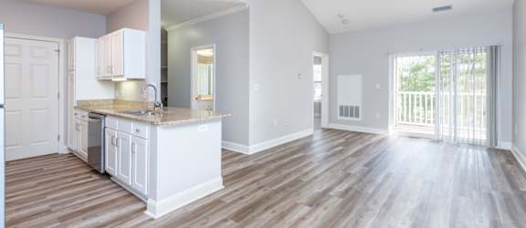 Drum Hill one bedroom apartment kitchen and living room with balcony