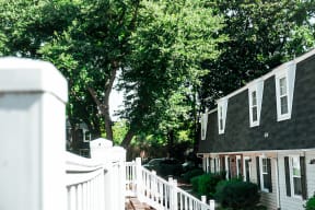 Townhome entrances with picket fences