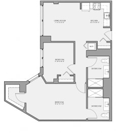 2 bed 2 bath floor plan A at Lakeview 3200 Apartments, Chicago, IL, 60657