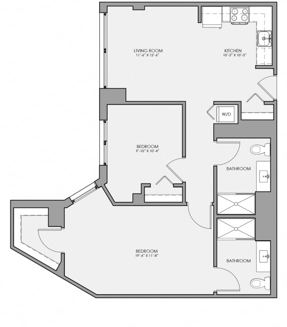 2 bed 2 bath floor plan Eat Lakeview 3200 Apartments, Chicago, IL, 60657