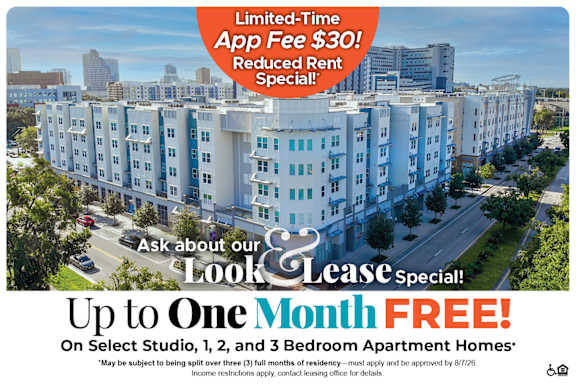 A promotional image for a move-in cost discount on select 3 bedroom apartment homes.