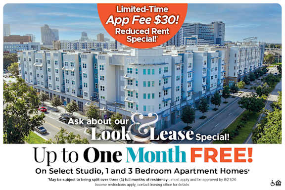 A promotional image for a move-in cost discount on select 3 bedroom apartment homes.