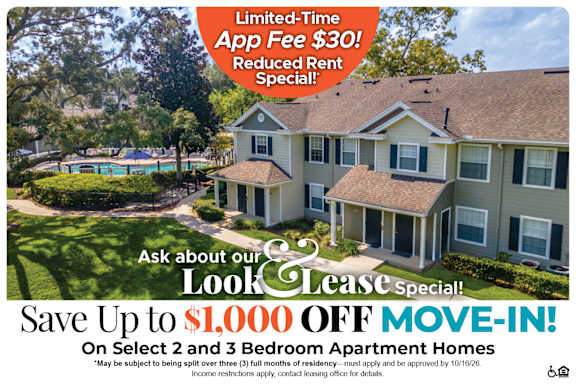 A promotional image for a lease special offering a free one month lease on select 2 and 3 bedroom apartment homes.