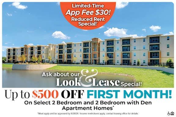 A promotional image for Apartment Homes advertising a limited-time app free $30 reduced rent special.