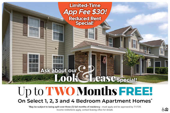A house with a $250 off move-in costs offer for select bedroom apartments.