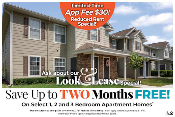 A house with a $250 off move-in costs offer for select bedroom apartments.