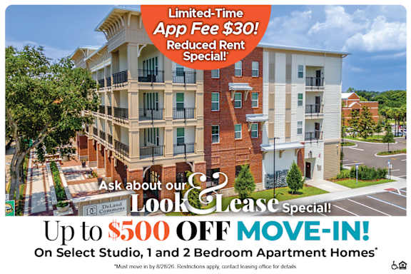 A promotional image for a lease special offering up to $500 off on select studio and 1 and 2 bedroom apartment homes.