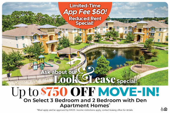 A promotional image for a lease special offering up to $750 off move-in for select apartment homes.