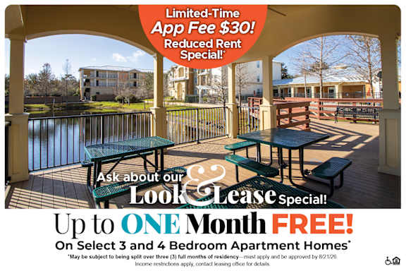 A leasing advertisement offering a free month for select apartment homes.