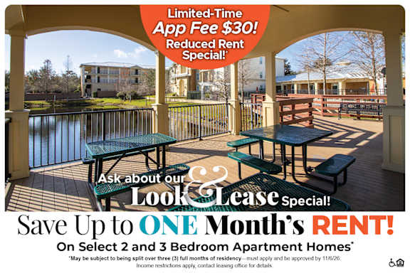 A promotional image for a lease special offering up to $750 off on select 2 and 3 bedroom apartment homes.