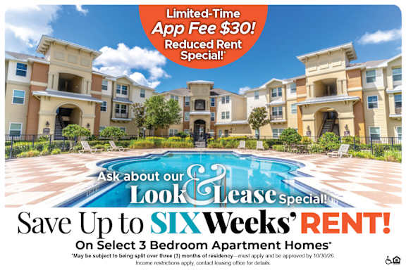 A promotional image for apartment homes with a special move-in offer.