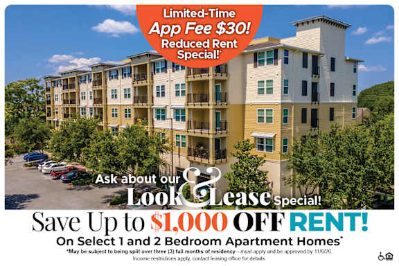 A promotional image for a lease special offering up to $500 off on select apartment homes.