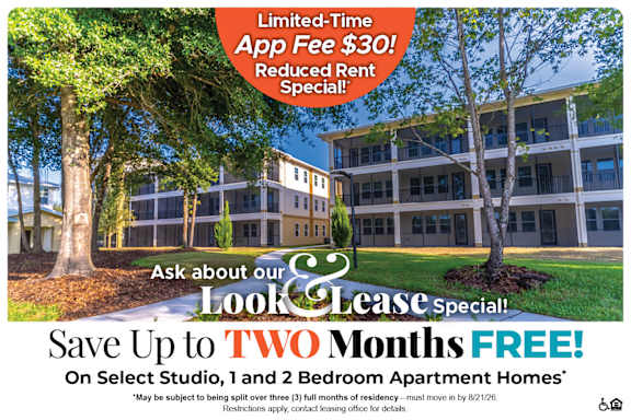 A house with a sign offering up to $300 off move-in costs for select 3 bedroom apartment homes.